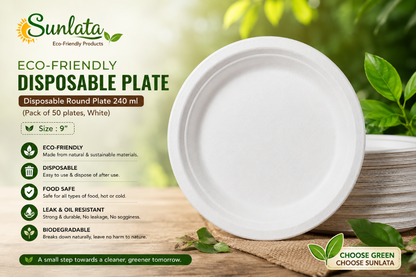 Eco-Friendly Disposable Round Plate 9 inch 50 pcs